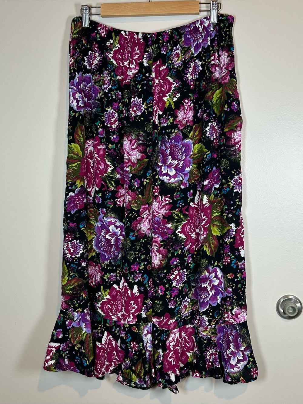 Vintage Black Purple Floral Large White Stag Mermaid Floor Maxi Skirt - Picture 6 of 6